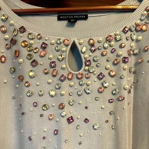 Boston Proper Gem Light Blue Sweater Size Small. Cold shoulder.